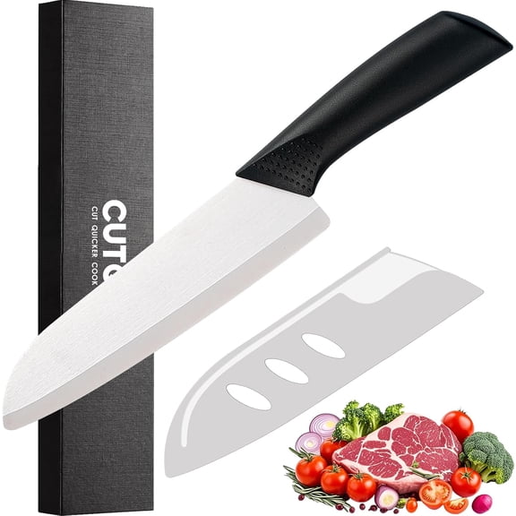7" Ceramic Santoku Knife with Cover - Light, Precise, Sharp Japanese Chef's Kitchen Knives Gift Box