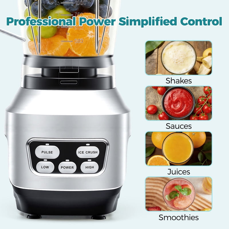 Gianna Smoothie Blender, Countertop Blenders for Kitchen with 24 35 60 oz BPA-Free Portable Cups, Professional Smoothie Maker with Four Programs for Shakes, Sauces, Juice, Silver