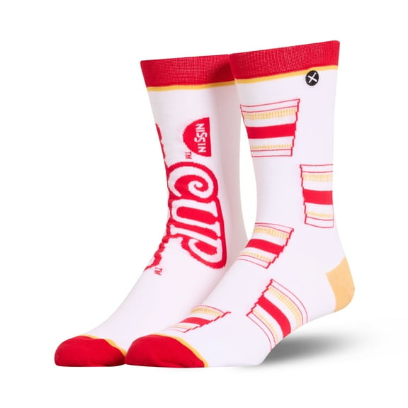 Cool Socks – Cup Noodles Split Crew Socks – Size Large for Men & Women – Fun Ramen Graphic – Comfy