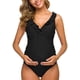 thumbnail image 1 of One Piece Maternity Swimsuits Ruffle Flounce Swimwear Falbala Monokini Deep V Neck Bathing Suits Black (3XL WD.WDQZL ropa, 1 of 7