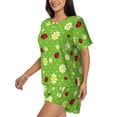 thumbnail image 2 of Uemuo Daisies And Ladybugs Pattern Women's Short-Sleeved Pajama, Button-Front Loungewear, 2-Piece Summer Sleepwear, Elastic Drawstring Shorts-Small, 2 of 7