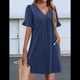 thumbnail image 4 of Vestidos de Verano para Mujer, Vestido Informal de Corte Recto con Cuello en V, Corta y Volantes, con Bolsillos, Azul Marino, Talla L, 4 of 8