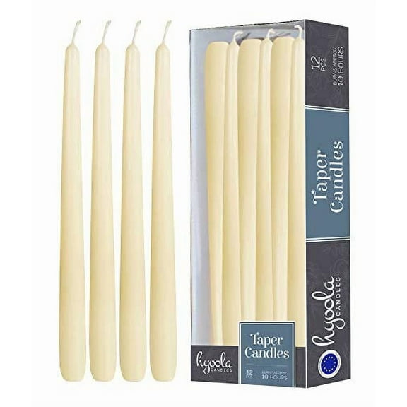 Hyoola 12" Wool White Dripless European Made Taper Candles, Unscented Paraffin Wax with Cotton Wicks, 12-Pack