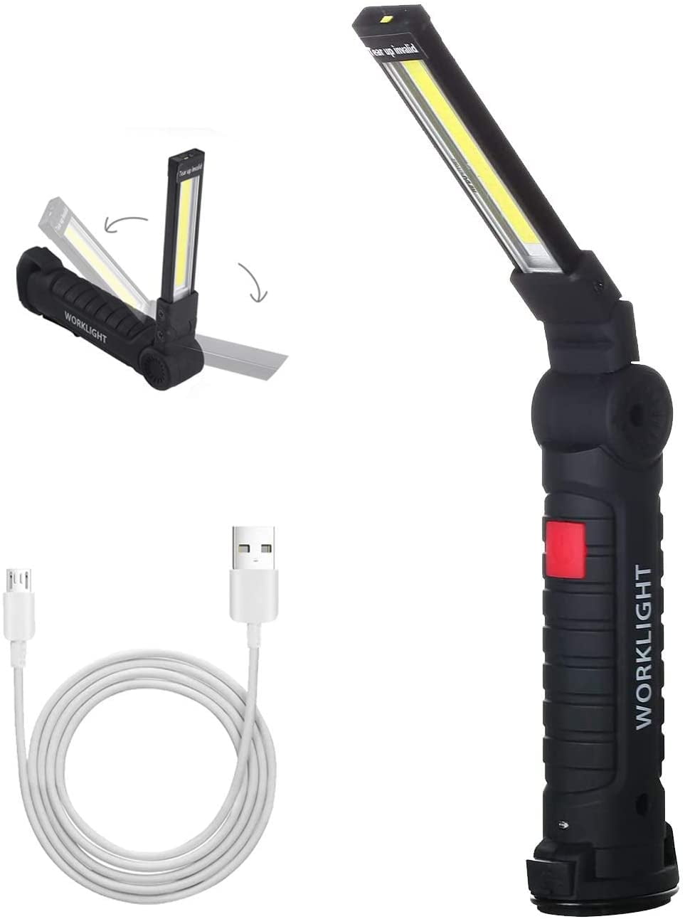 COB LED Slim Work Light USB Rechargeable Magnetic Folding Torch Lamp Flashlight 