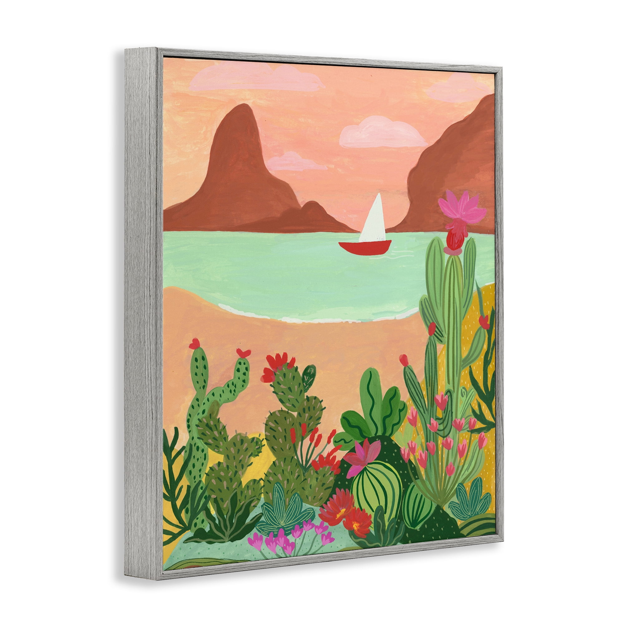 Desert Oasis Boat Gray Framed Giclee Art, design by Nabeela Rumi