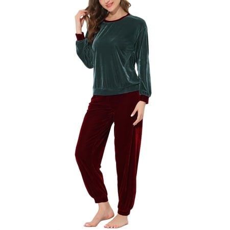 

Unique Bargains Women s Velvet Long Sleeve Warm Top and Pants Pajamas Sleepwear Sets