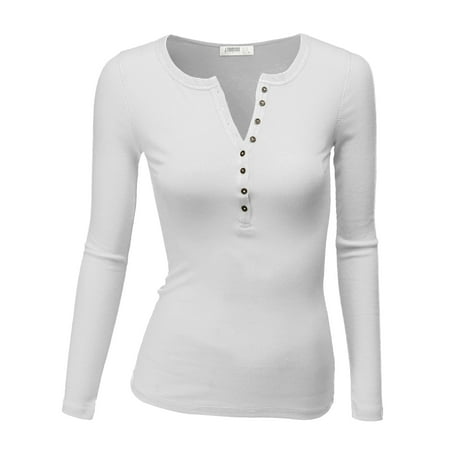 Doublju - Doublju Women's Womens Long Sleeve Henley Shirts Round Neck ...