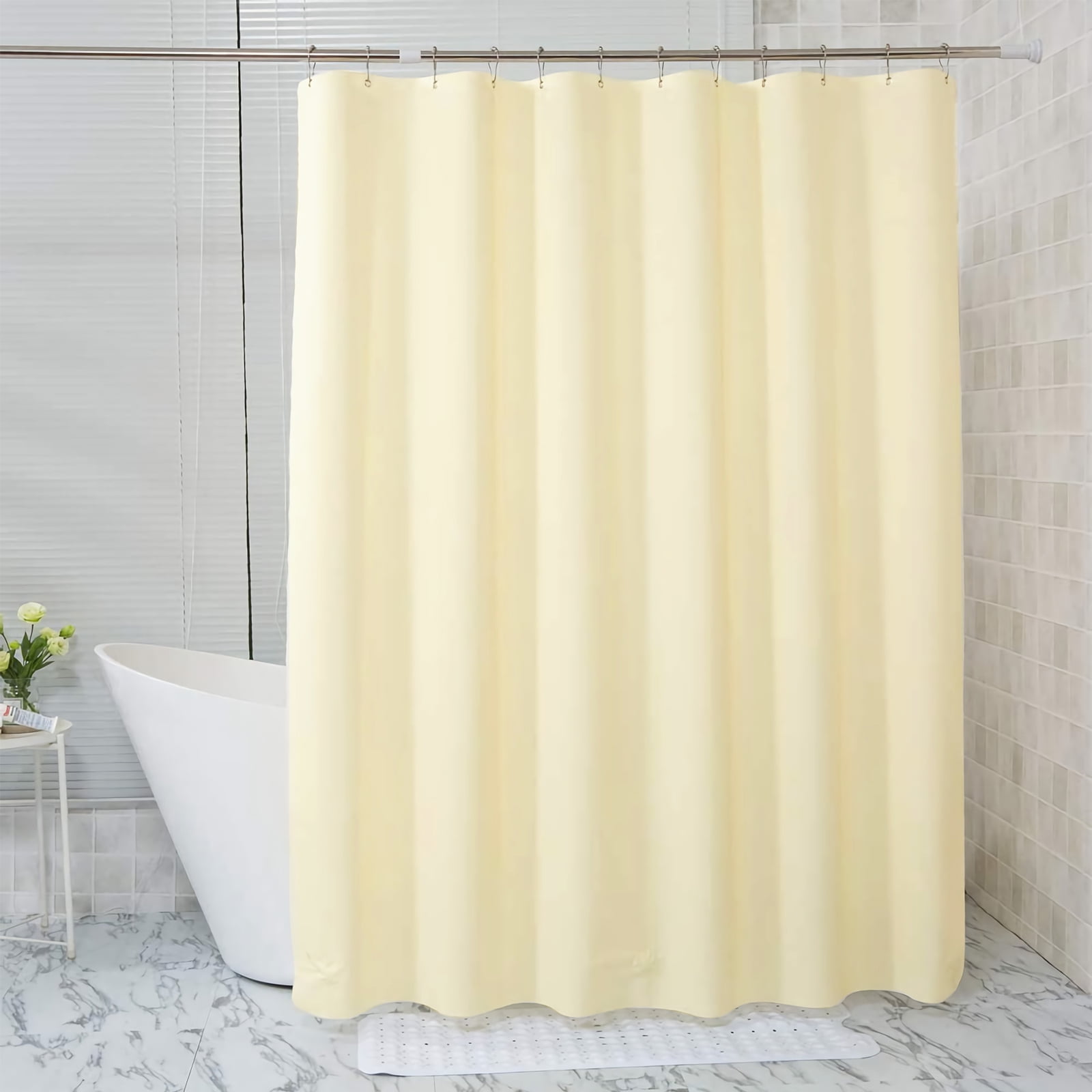 Beige Shower Curtain Liner with 12 Metal Hooks Light Weight PEVA Shower