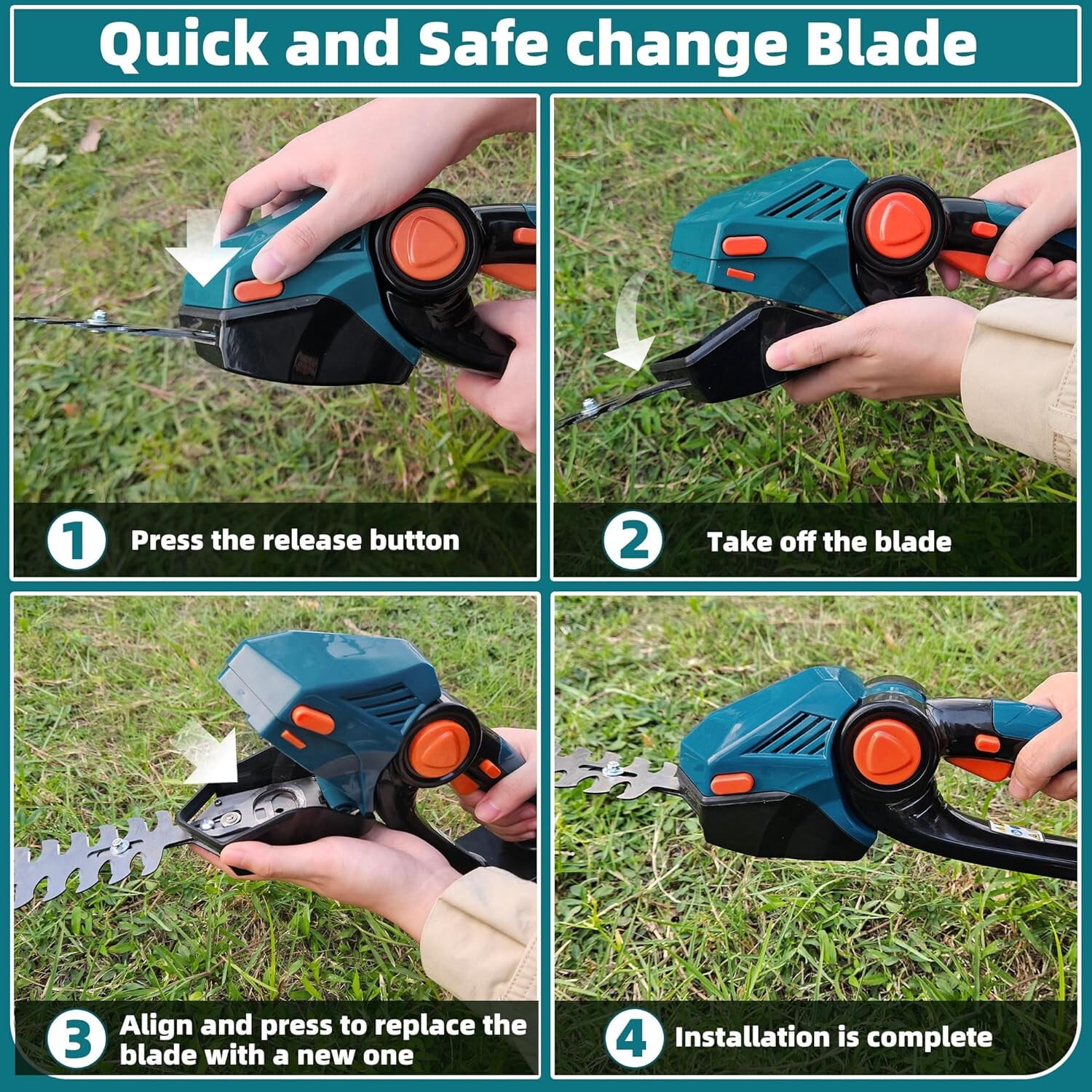 Cordless Hedge Trimmer 2-in-1 Handheld Grass Shear 2PCS 21V Rechargeable Battery
