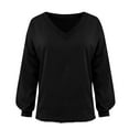 thumbnail image 5 of EchfiProm Sweatshirts Women Fall Black Pullover V-Neck Oversized Solid Color Long Sleeve Loose Tops Sweatshirt, 5 of 5