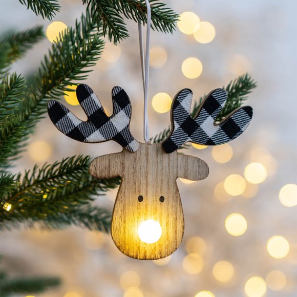 Adorno navideño de madera con forma de muñeco de nieve y luz LED | Colgante festivo para decoración navideña | Decoraciones de renos y muñecos de nieve para la repisa de la chimenea o la puerta.