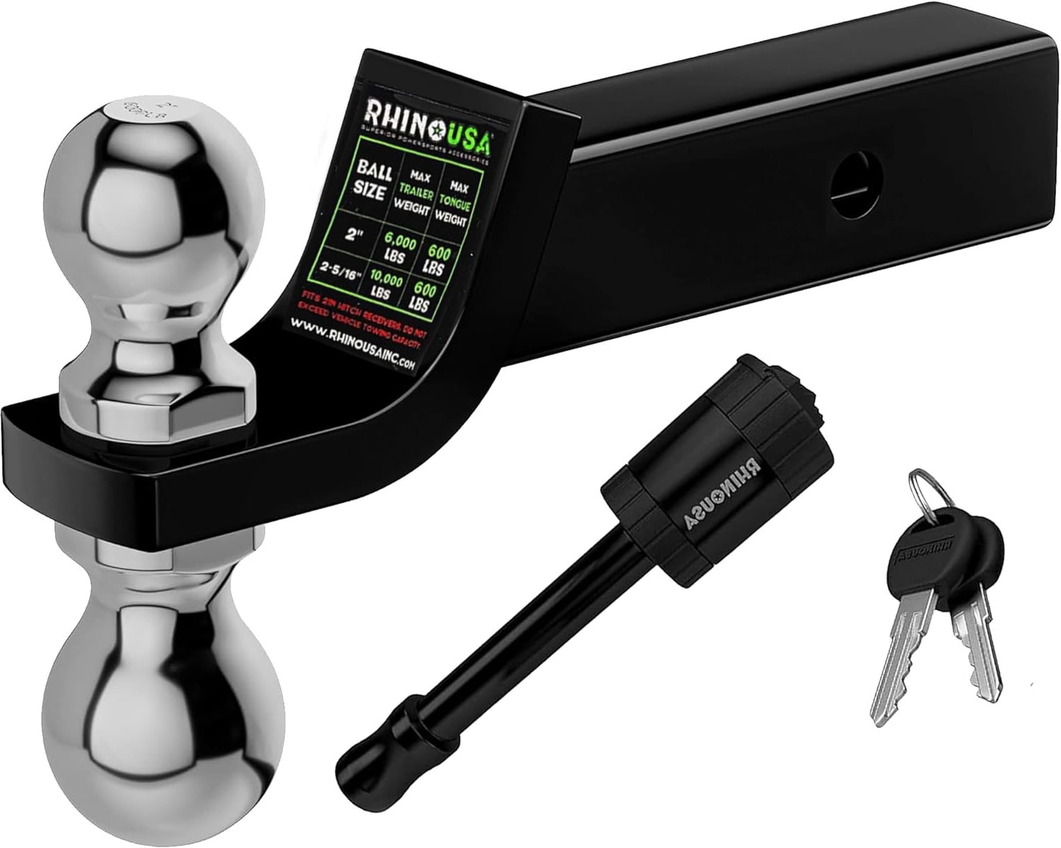 Rhino USA 2-Inch Dual Ball Hitch With Heavy Duty Reversible Tow Hitch for 2 Inch and 2-5/16 Trailers, Includes Weatherproof Anti-Theft Locking Hitch Pin