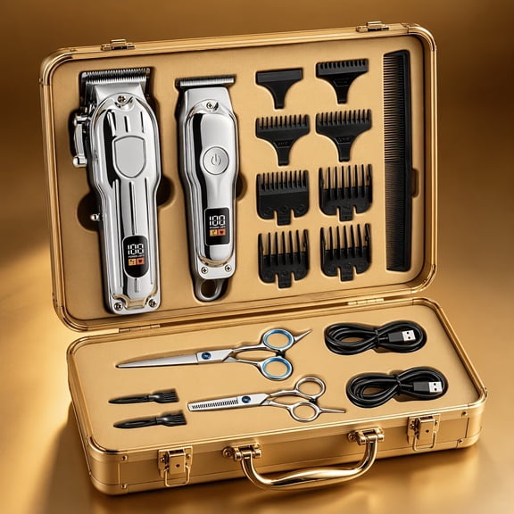 Professional Hair Clippers and Beard Trimmer Set with Type-C Fast Charging for Barbers and Home Use