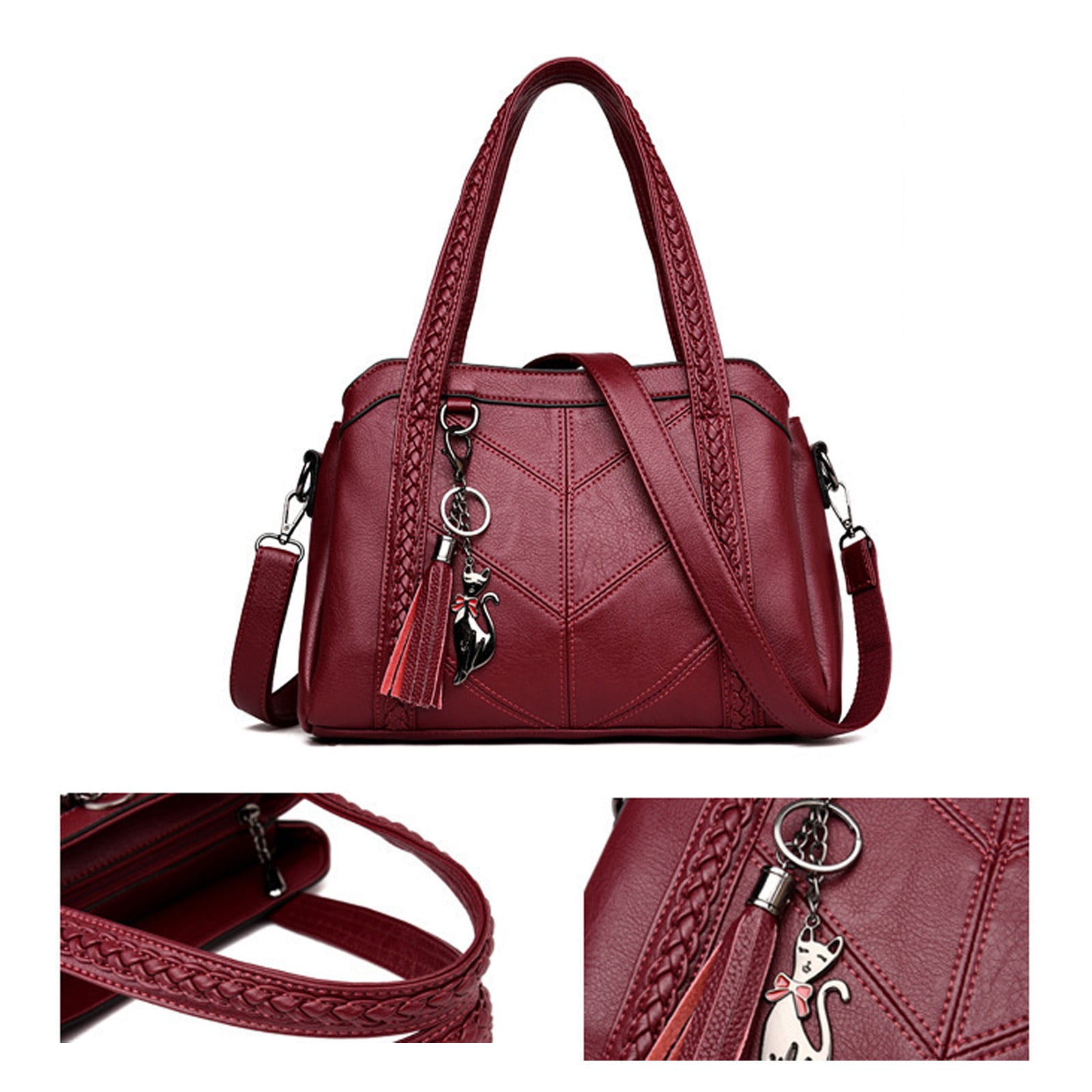 Vintage Purse and Handbags for Women Tassel Leather Crossbody Satchels Top Handle Shoulder Work Tote Bags