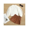 thumbnail image 4 of Seyurigaoka Kid Girl Long Mesh Puff Sleeve High Neck Knitting Tops Leather Skirt, 4 of 9