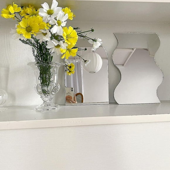 Bathroom accessory sets acrylic mirror sheet ins irregular edge desktop wavy makeup beauty mirror for makeup decorative (HTOOQ)