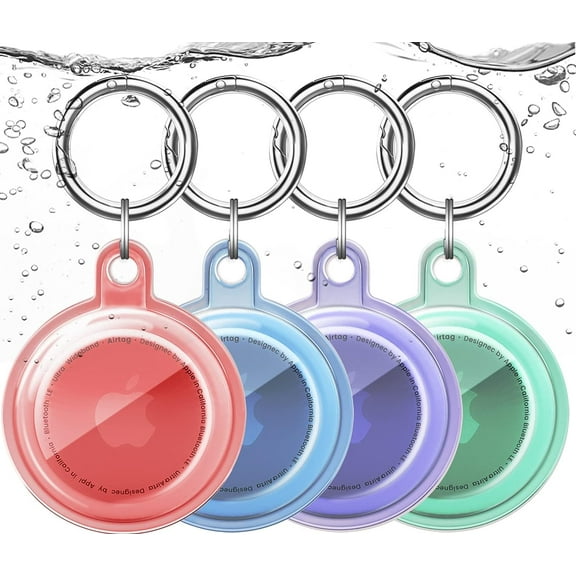 IPX8 Waterproof Airtag Holder,4 Pack AirTag Case for Apple Air Tags Tracker,Protective AirTags Key Chain Holder Cases Cover for Dog Key Ring,Apple Airtag Accessories(4 Colors)