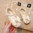 thumbnail image 2 of Hinvhai Girl's Bow Dress Shoes Ballet Princess Flats with Rhinestone Strap for Party Wedding School, Toddler/Little Kid/Big Kid Beige 10.5(27), 2 of 7