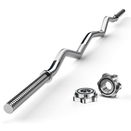 FIXTECH 47 Curl Bar with Collars for All Standard 1 Plates 440-Pound Capacity Silver