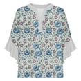 thumbnail image 4 of Summer Tops Women New 3/4 Length Sleeve Womens Tops Floral Print Ruffle Sleeve Blouse V Neck Button down Shirt Loose Fitted Summer Shirts M, 4 of 5