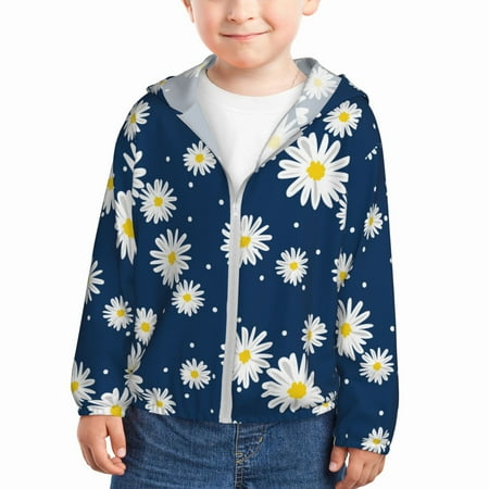 

Sun Hoodie for Kids Starry Sky Blue Daisies Flowers Long Sleeve Swim Fishing Shirts Sun Protection Zip Up Jacket Clothing Athletic Hoodie