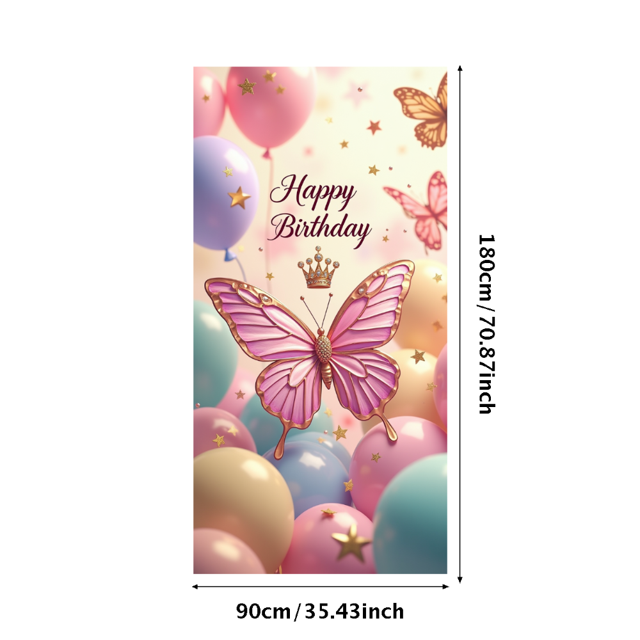 Pastel Colored Balloon Themed Backdrop Banner with Sparkling Butterfly Elements Party Decorations for Birthday Celebrations Photography Props Photo Booth Backgrounds
