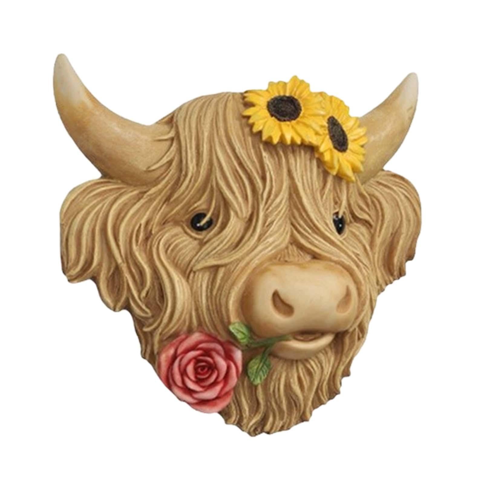 Highland Cow Head Wall Decor Sculpture Ornament Resin Build for Garden Balcony Entryway and Home