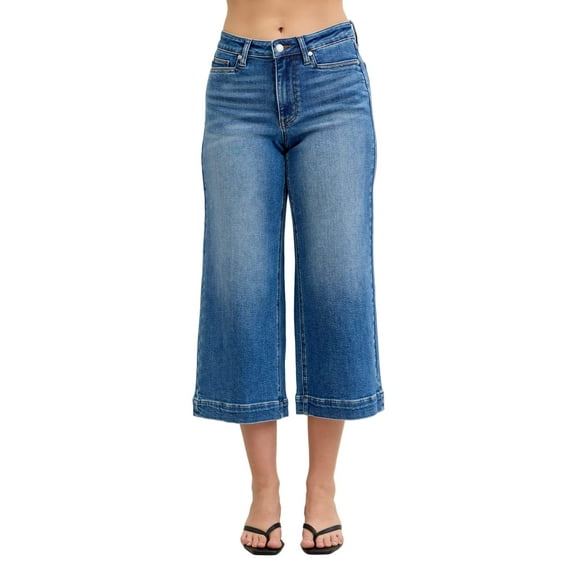 Mid Rise Crop Wide Leg Jeans