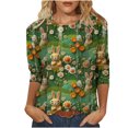 thumbnail image 1 of RKSTN Hauts pour Femmes Mode Décontractée Mignon Lapin de Pâques Imprimé Manches 3/4 Col Rond Hauts Printemps Été Imprimé 3D Chandail Froncé Blouse Hauts, 1 of 5