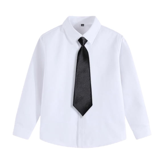 CYRBOKO Boys Button Down Shirts with Tie, Picture Day Long Sleeve Formal Casual School Uniform Shirts Black Size 3-15 T
