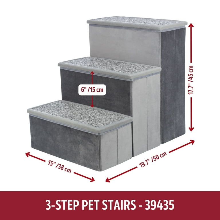 TRIXIE 3-Step Foldable Velour Pet Stairs with Storage, Gray