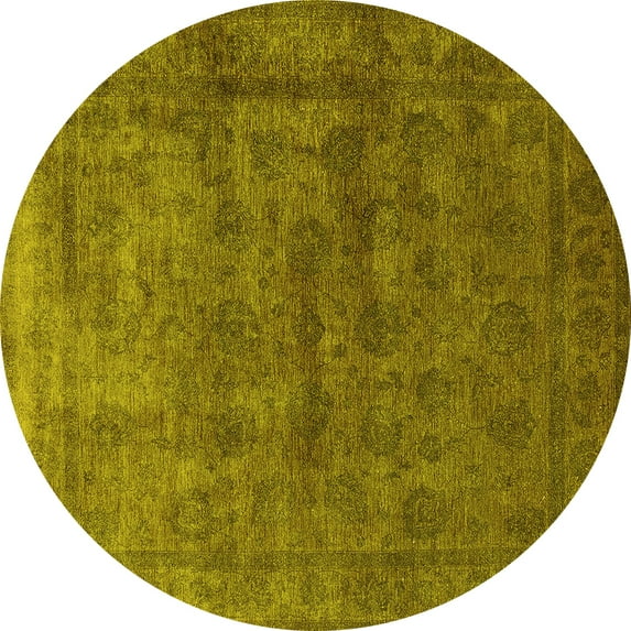 Ahgly Company Machine Washable Indoor Round Oriental Yellow Industrial Area Rugs, 6' Round