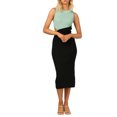 thumbnail image 1 of VISgogo Vestido midi ajustado para mujer, sin mangas, cuello redondo, contraste de colores, vestido largo de patchwork VISgogo  moda, 1 of 9