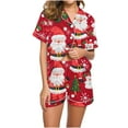 thumbnail image 3 of Feancey Women Christmas Pajamas Short Sets Santa Claus Print Button Down Lounge Sets Soft Casual Sleepwear 2 Piece Sets Xmas Loungewear Multicolor M, 3 of 7