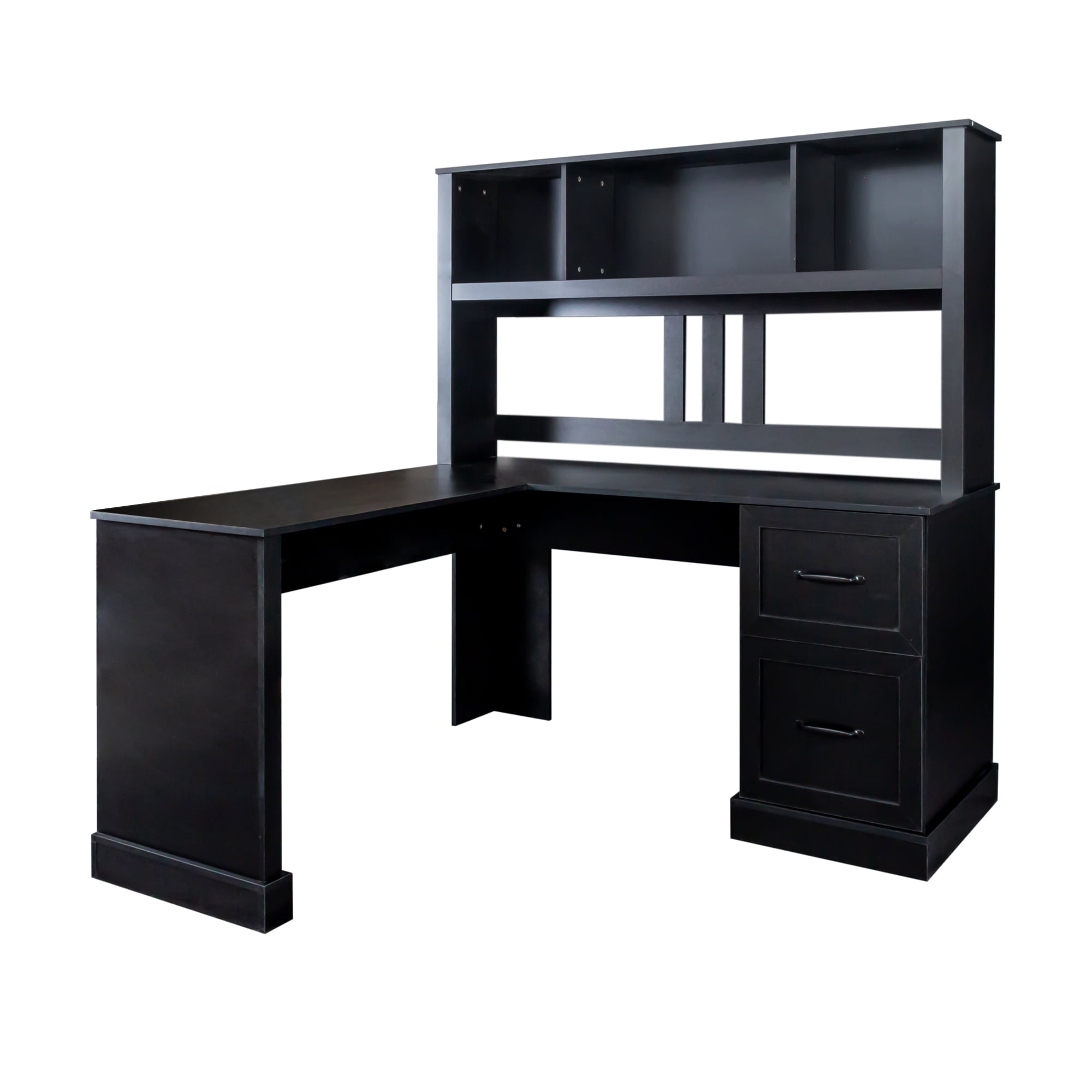 Lisonu L Shaped Computer Desk with Drawers Corner Desk Large Storage Gaming Desk Home Office Desks with Bookshelf Easy to Assemble, Black