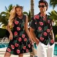thumbnail image 3 of Jeiento Red Cherry Matching Vacation Outfits for Couples Dresses for Women Luau Party Aloha Shirt Men Beach Shirts Tiered Pleated Dress Matching Hawaiian Outfits, 3 of 6