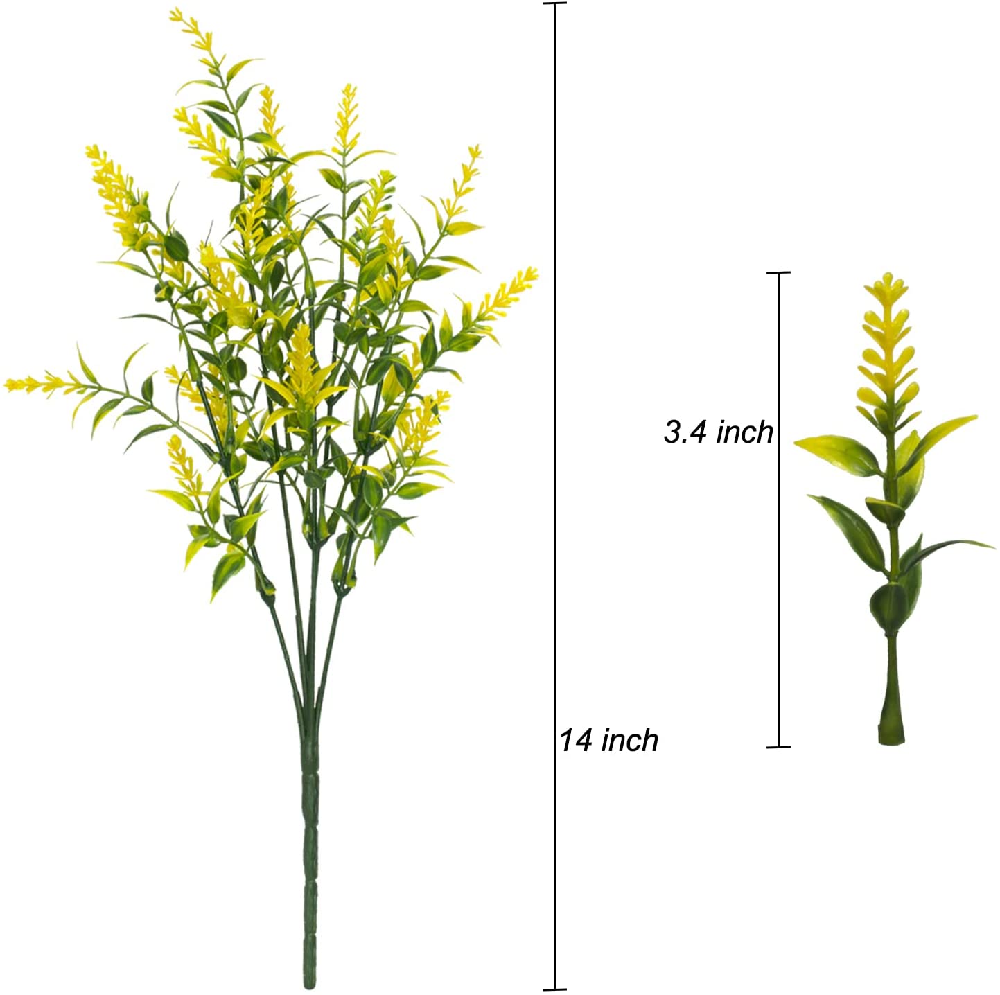 Morttic 16 Bundles Artificial Lavender Flowers, Fake Flowers Outdoor UV Resistant Artificial Flowers Faux Plastic Shrubs for Outside Porch Vase Home Window Decoration (Yellow)