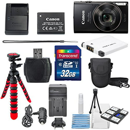 Canon PowerShot ELPH 360 HS(Black)with 12x Optical Zoom and Built-In Wi-Fi with Deluxe Starter Kit Including 32GB SDHC Flexible Tripod + AC/DC Travel Charger + Extra battery + Protective Camera (Best Travel Camera Zoom)
