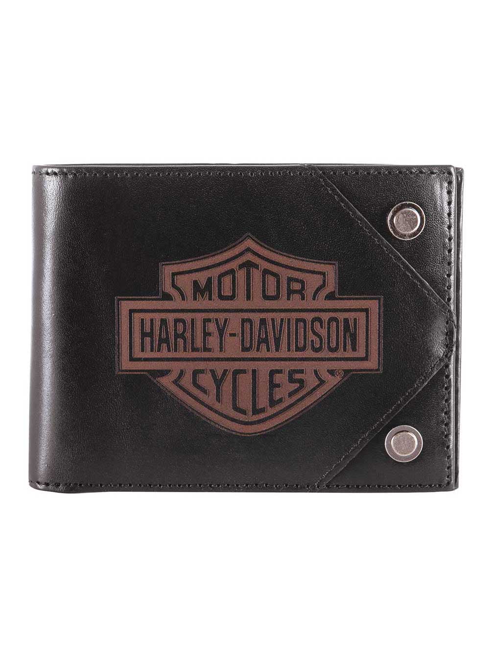 Harley-Davidson Men's Lasered B&S Bi-Fold Leather Wallet w/ RFID ...