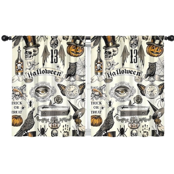 Blackout Kids Curtains,Beige Halloween Skull Pumpkin Pattern Childrens Insulated Curtains Set Of 2,Bedroom Essentials,Toddler Room Decor 42"x54"