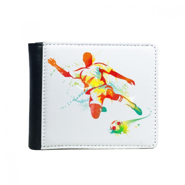 Football Players Kick Football Soccer Flip Bifold Faux Leather Wallet Multi-Function Card Purse