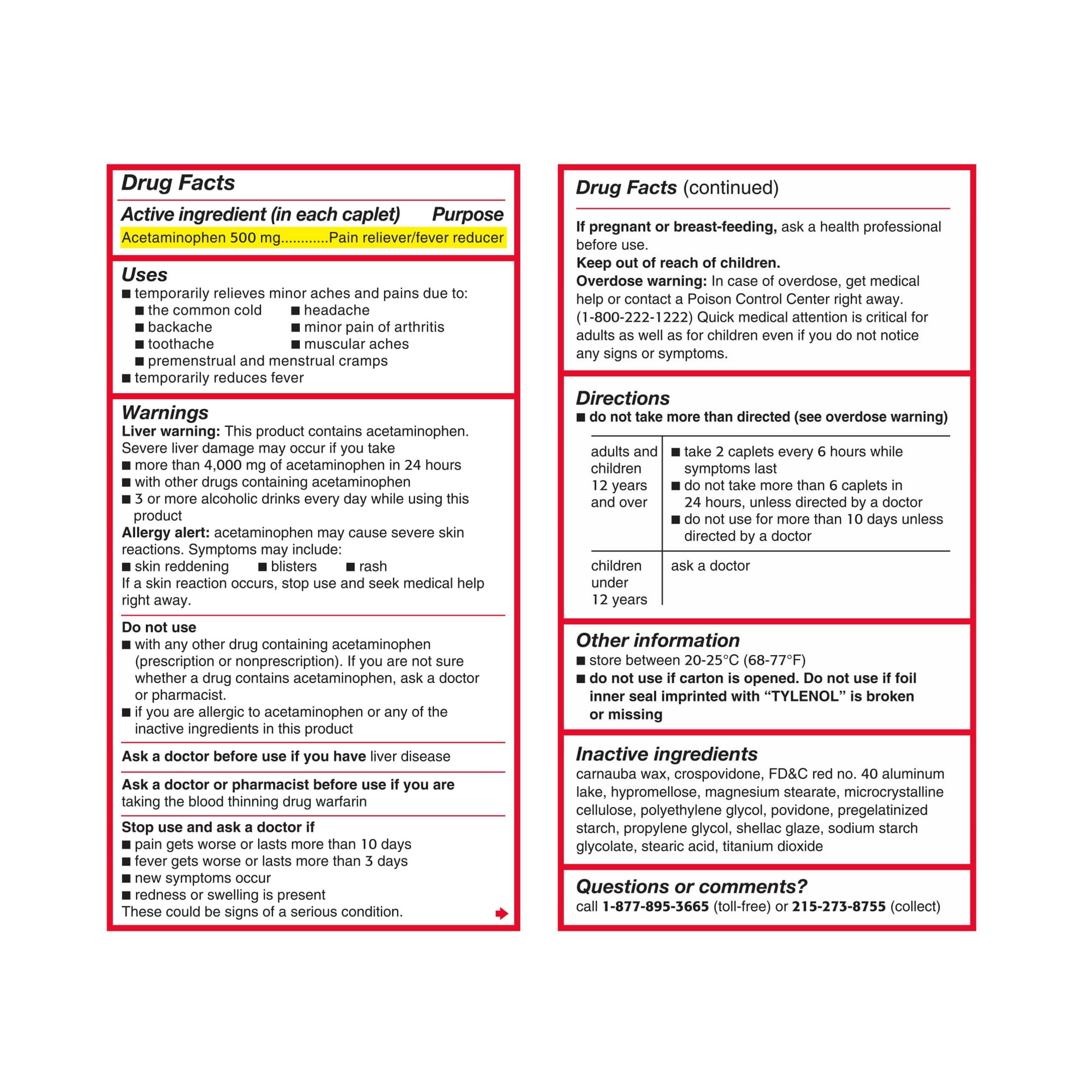 Tylenol Extra Strength Caplets with 500 mg Acetaminophen, Pain Reliever & Fever Reducer, 225 ct