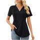 thumbnail image 1 of Fiudx Liquidación de Ofertas Flash Moda Mujer Sólido Cuello En V Sling Tops Casual Fold Blusa de Manga Corta Camiseta, 1 of 5