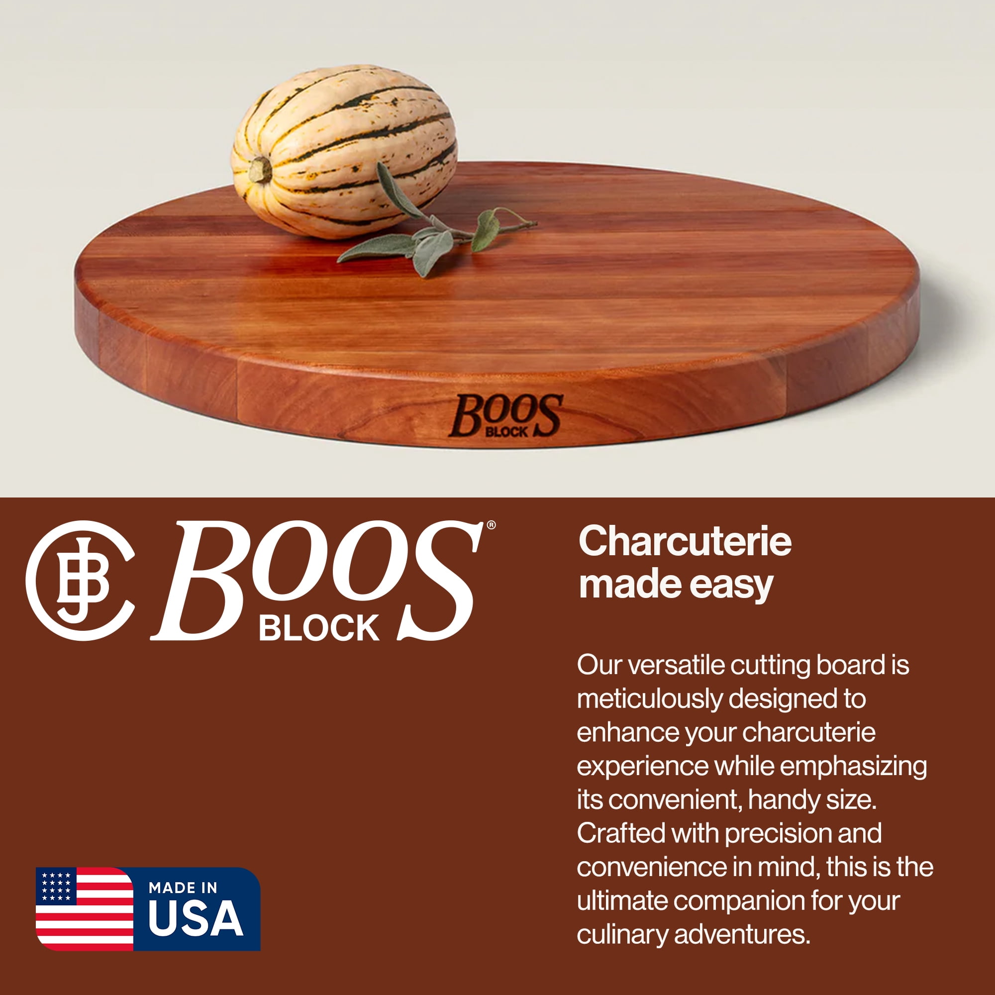 John Boos R-Board Reversible Wood Cutting Board, 18" x 18" x 1 1/2", Cherry