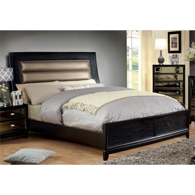 Furniture of America Aloka Contemporary Panel Bed in Black and Gold