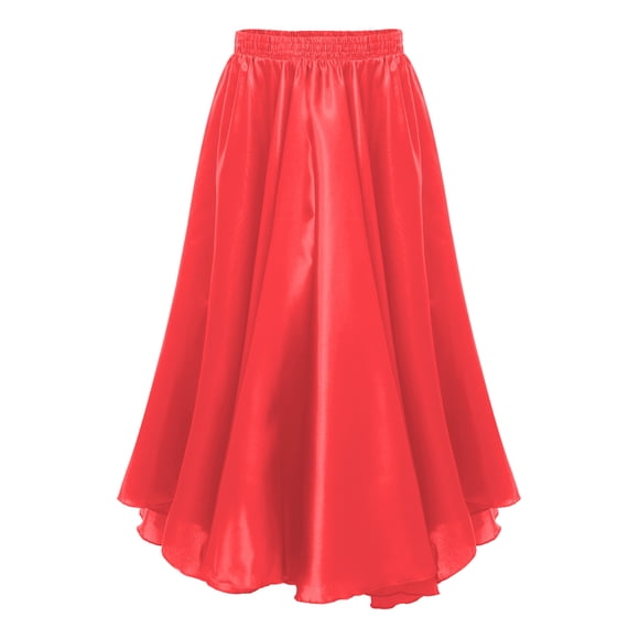 Runhomal Kids Girls Full Circle Performance Skirt Spanish Flamenco Cha Cha Latin Belly Dance Skirt Ballroom Dancewear Red 130