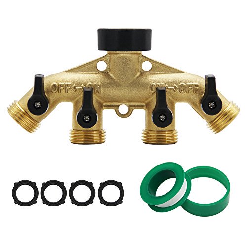 ATDAWN 4 Way Brass Hose Splitter, 3/4" Brass Hose Faucet Manifold