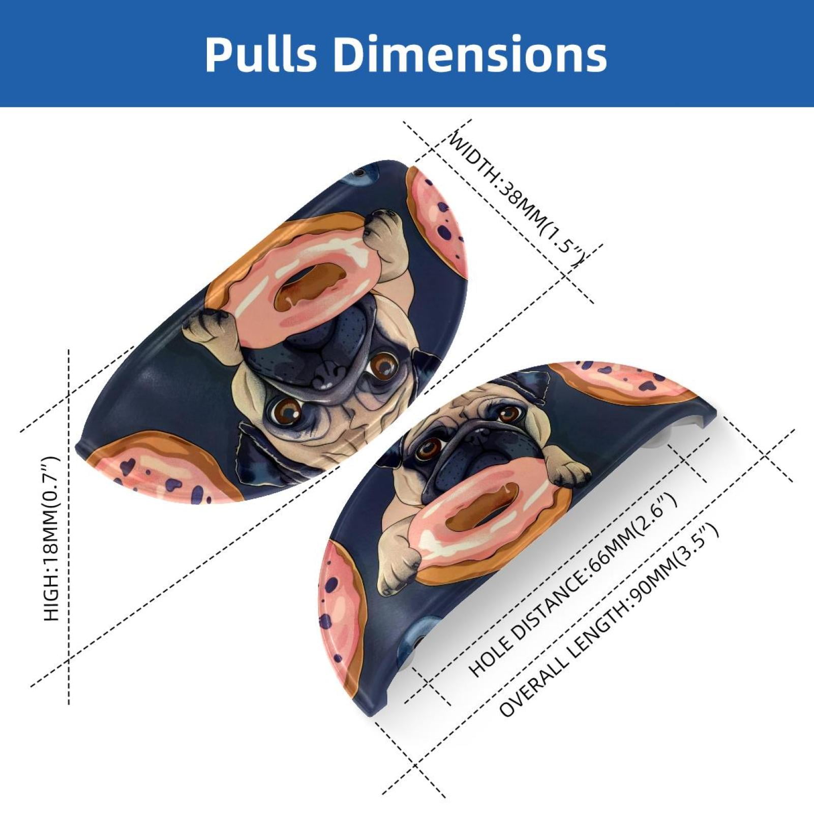 PhooArto 6 Pcs Cup Drawer Pulls, Pug Dog Eating Donuts Pattern Shell Shape Handles Cabinet Knobs for Dresser Cupboard Closet Wardrobe with Screws