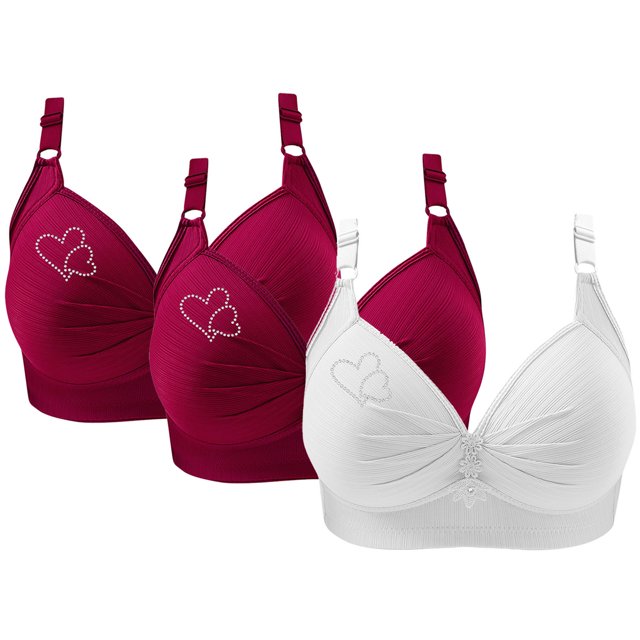 Bras for Women, 3PCS Womans Printing Gathered Together Large Size Daily Bra Underwear No Rims