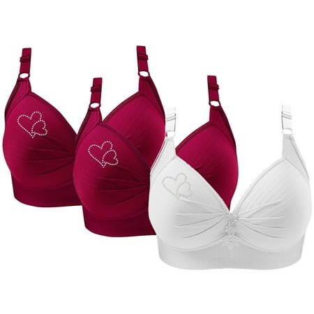 Ndbuld Plus Size Bras for Women Wireless 3PCS Woman s Printing Gathered Together Large Size Daily Bra Underwear No Rims Clearance Sales online Deals XS-4XL L White